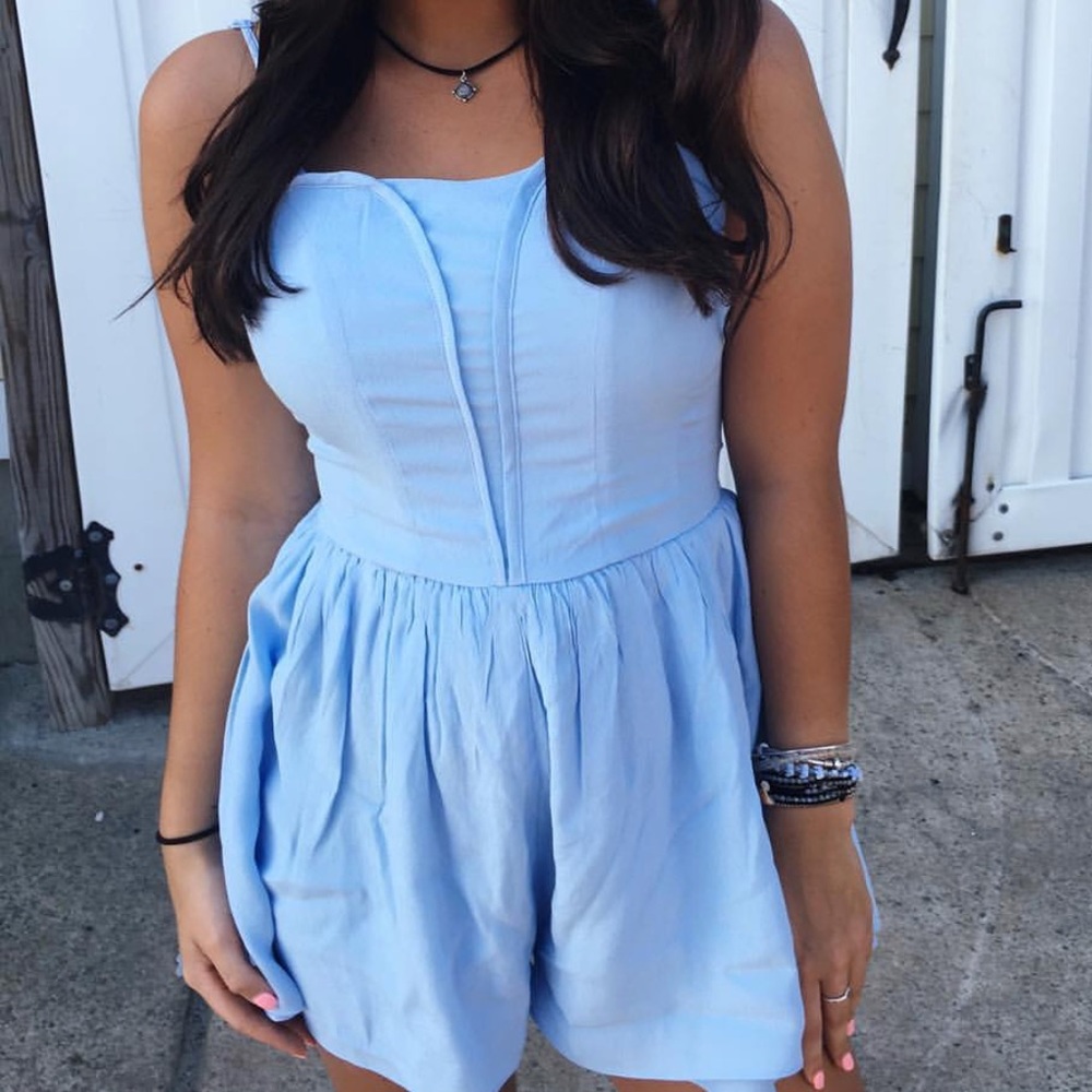 Blue strapless romper